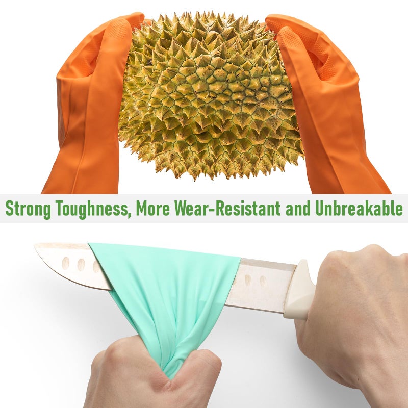 Wsaeig Rubber Cleaning Dishwashing Kitchen-Gloves - 3 Pairs Colorful Dish Gloves,Kitchen Glove for Washing Dishes,Reusable Rubber Glives for Dishwashing,Pink Orange Mint Green Large. - Image 3